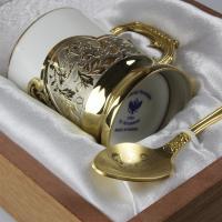 Набор кофейный на 1 пер(подстаканник-ручка литьё, ложечка, фарфор) никель/золото/чернение/литьё
